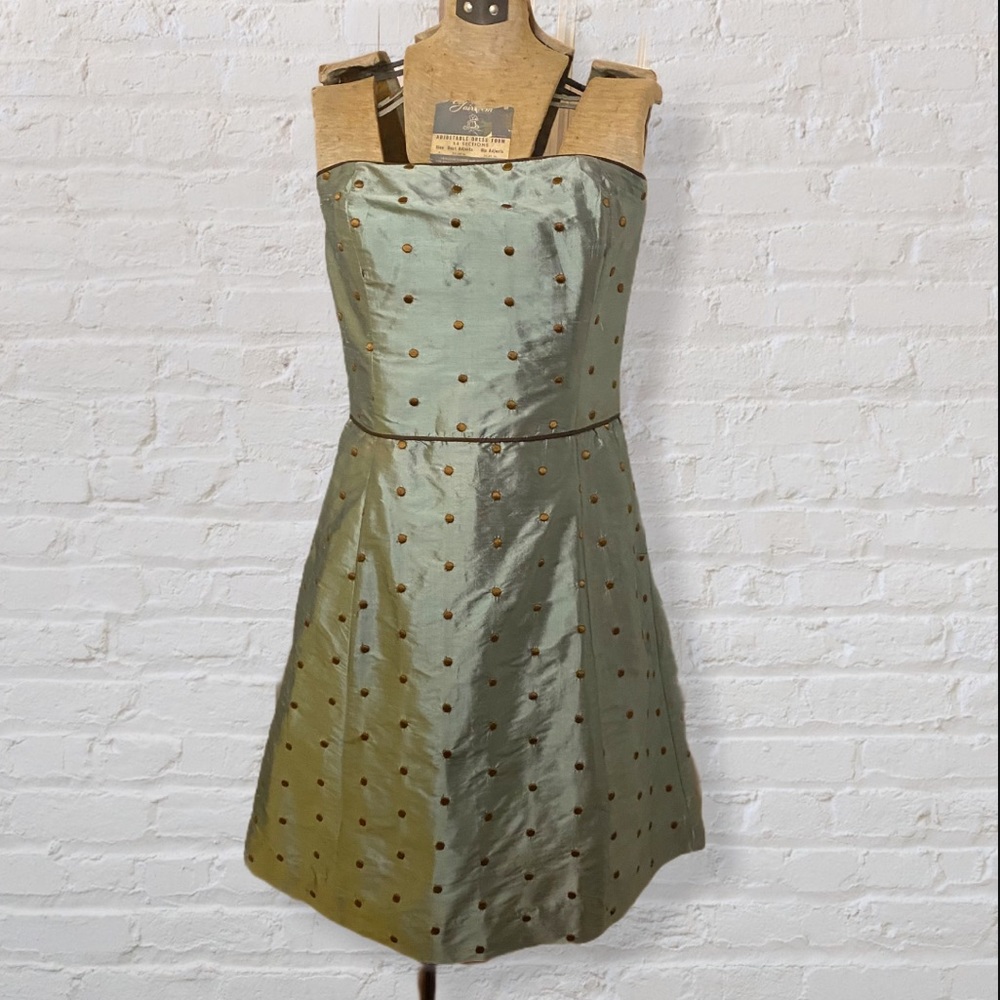 Molly B Green 100% Silk PolkaDot Strapless Empire Waist Sz14, but fits like a 10